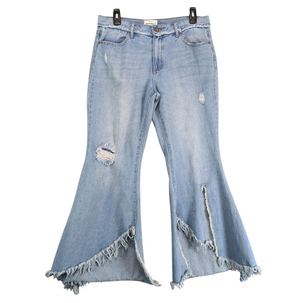 For The Republic Distressed Flare Jeans Womens 8 Frayed Torn Bell Bottom 32x28.5